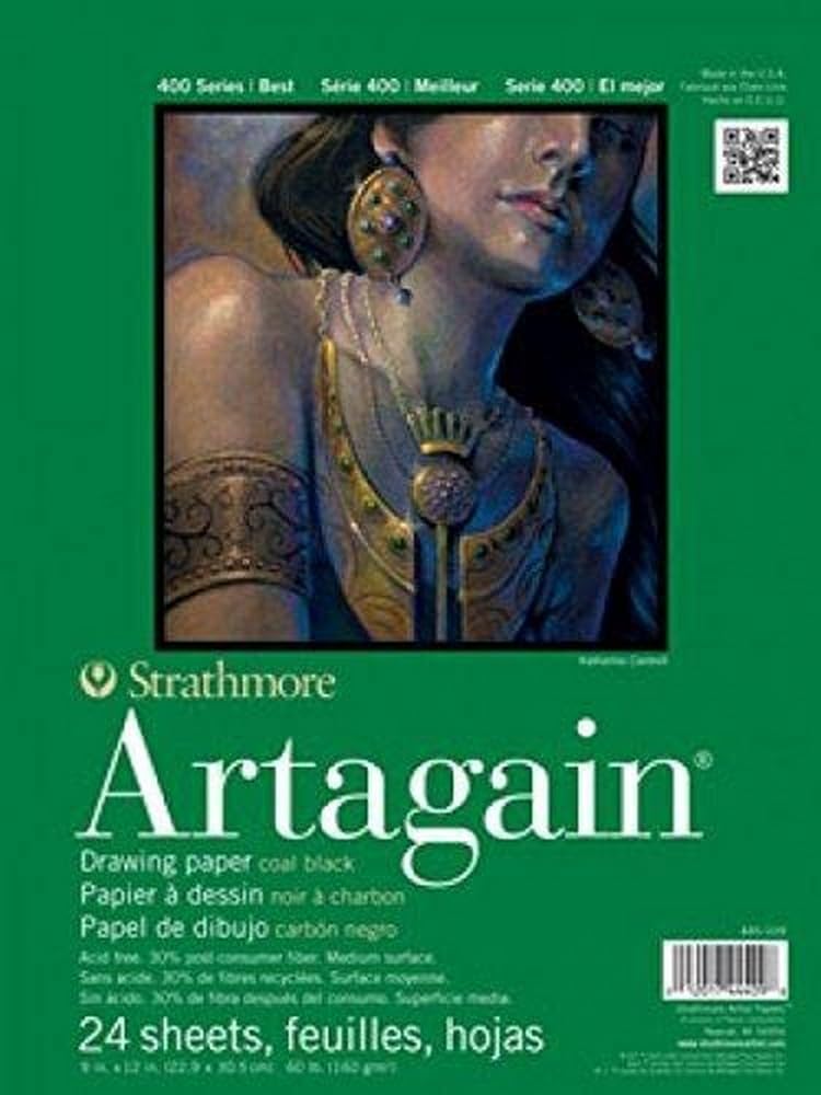 Strathmore 400 Series Artagain Pad, Coal Black Paper, Glue Bound, 6x9 inches, 24 Sheets (60lb/160g) - Artist Paper for Adults and Students - Pastel and Charcoal